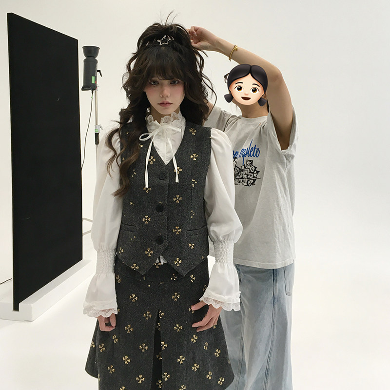 fortylions 羊毛呢西装外套v领修身马甲中长款半裙女西装三件套,淘宝优惠券,粉丝福利购,淘宝优惠卷