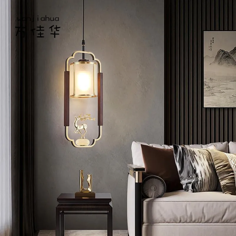 新款灯饰新中式全铜小吊灯中国风禅意客厅背景墙实木卧室床头吊灯,淘宝优惠券,粉丝福利购,淘宝优惠卷