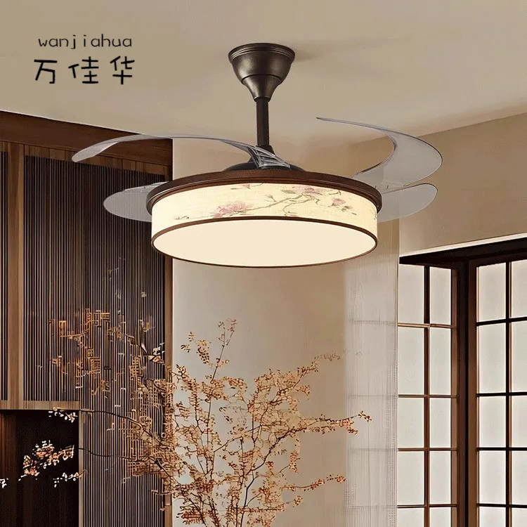新款新中式禅意竹叶风扇灯隐形扇叶餐厅灯卧室书房静音吊扇灯具,淘宝优惠券,粉丝福利购,淘宝优惠卷