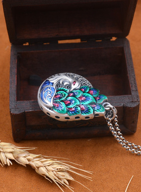 彩色凤凰S999足银复古吊坠毛衣链挂件女纯银长款文艺项链银饰正品