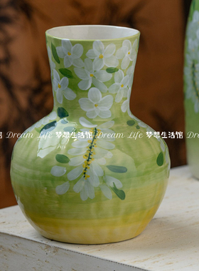 绿色油画风水培花瓶氛围陶瓷器皿