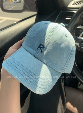 Banlicat 显白减龄牛仔棒球帽男女字母R弯檐鸭舌帽大头围显脸小韩