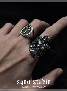 Syou女体钛钢个性欧美男士戒指时尚朋克复古女神嘻哈街头小众潮流