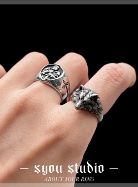 复古北极狼钛钢不掉色男士戒指