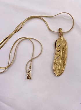Syou全金复古原宿日系羽毛吊坠钛钢个性小众男女百搭项链叶子饰品
