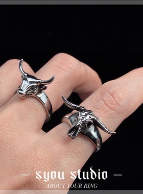 Syou金牛复古动物钛钢情侣对戒