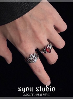 暗红雀羽滴胶钛钢不掉色复古戒指
