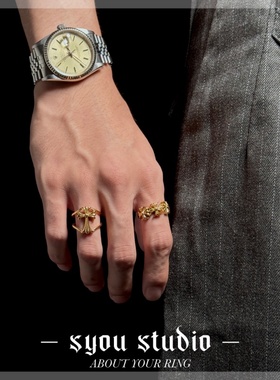 Syou复古单十字花钛钢戒指