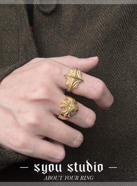 Syou哥特钛钢十字花大码男戒