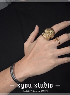 Syou复古电镀金恶灵骷髅戒指