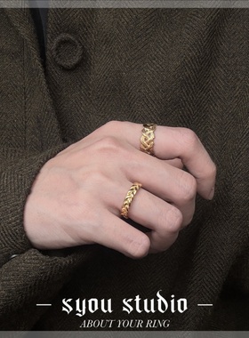 复古哥特金色麦穗钛钢情侣戒指