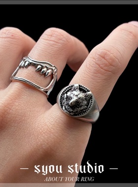 暗黑朋克荒原狼钛钢男士戒指