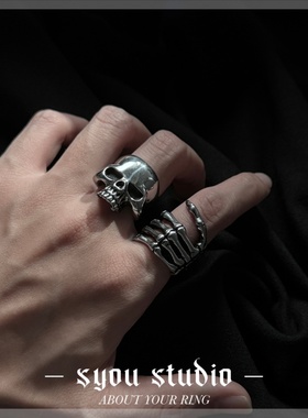 黑色骷髅头欧美朋克风钛钢戒指