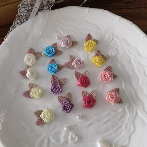5朵价双叶缎带复古小玫瑰花朵DIY手工娃衣服鞋帽裙子手作辅料1227 - 图2