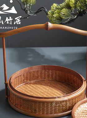 邱师傅竹木 TH018提篮大漆客厅点心篮水果篮家用中式手工艺仿古篮