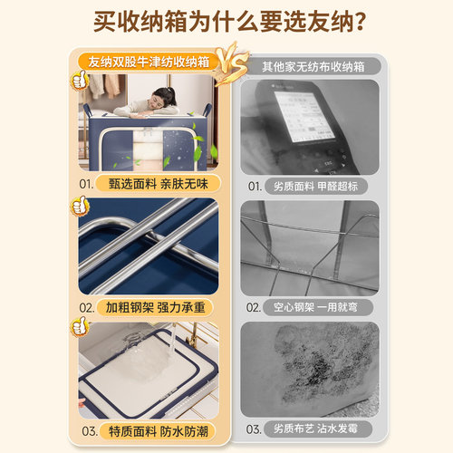 日本衣服收纳箱整理箱家用衣柜被子衣物百纳箱牛津布羽绒服储物盒 - 图0
