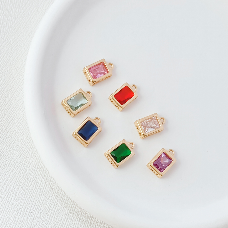 14K包金保色镶彩锆石方块吊坠手工DIY手链项链长方形挂坠饰品配件 - 图0