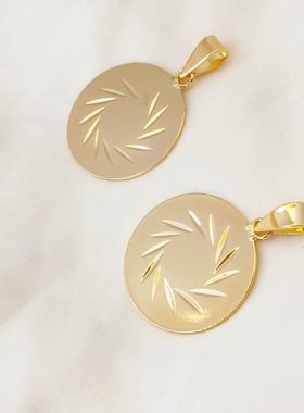 14K铜镀金保色旋风圆牌吊坠19mm带瓜子扣手链项链耳饰手工DIY饰品