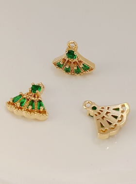 diy微镶锆石扇形饰品配件吊坠