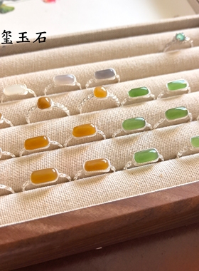 2026新款立减天然和田玉马鞍银戒s925银镶玉石设计感老钱风戒指