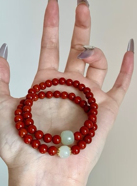 天然南红玛瑙圆珠搭配和田玉老型珠男女手串