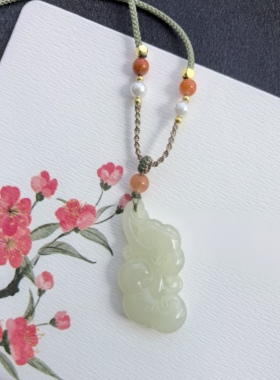 青海料冰透荔枝冻随行如意和田玉吊坠挂件男生女生礼物送证书礼盒