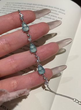 天然危料翡翠蓝水翡翠葫芦手链s925纯银镶嵌时尚百搭气质优雅女款