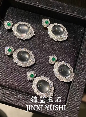 天然水沫玉高冰蛋面吊坠s925银镶嵌时尚百搭项链女款礼物送女友