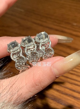天然水沫玉戒指S925银镶嵌高冰玉石公主风蕾丝新中式礼物