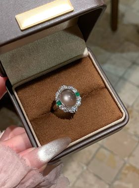 天然水沫玉戒指女轻奢高级感S925纯银新中式国风白冰蛋面玻璃种