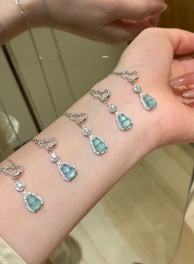 小红署天然危料蓝水葫芦翡翠项坠s925银镶嵌新中式轻奢款送证书