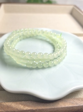 天然和田玉青海料高冰晴水玉石手串简约高冰无暇无裂高品和田玉珠