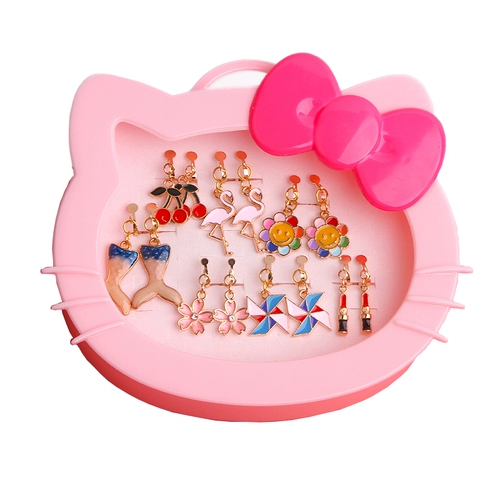 Детские серьги, клипсы, комплект, ювелирное украшение, детская милая подарочная коробка для принцессы, без проколов ушей