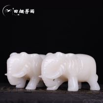 Living-room pendulum a pair of white jade Jiu Elephant Strokes TV cabinet Absorbent Elephant Home Jade Jo Relocation New Residence Gift