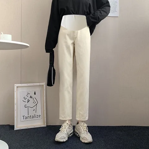 春秋季打底裤子老爹裤2025长裤孕妇米白色宽松直筒外穿韩版牛仔裤,淘宝优惠券,粉丝福利购,淘宝优惠卷
