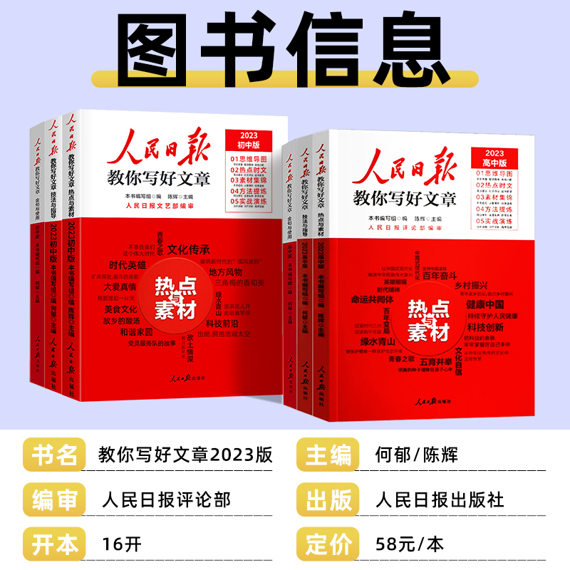 2023人民日报教你写好文章高考版中考版热点与素材技法与指导金句与使用初中高中七八九年级高一高二高三优秀作文素材写作阅读指导 - 图0