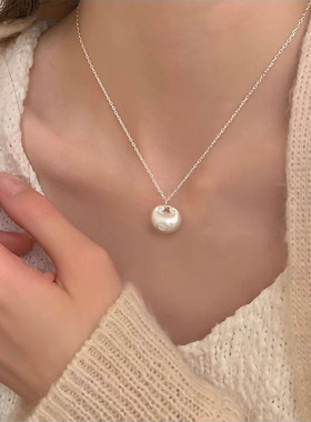 s925纯银珍珠蝴蝶结项链女简约ins甜美温柔气质小众设计感锁骨链