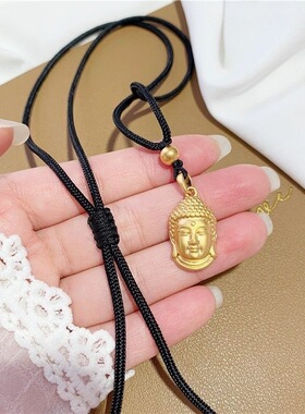 精品大号佛头吊坠锁骨链如来佛黑绳项链女可调节