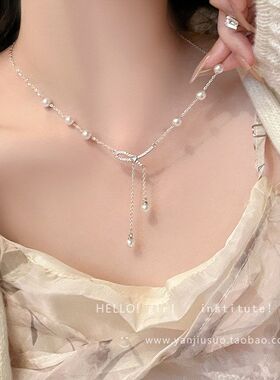 蝴蝶结珍珠流苏项链女轻奢小众颈链设计感高级锁骨链义乌饰品批发