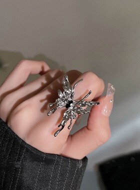 银色液态蝴蝶开口戒指女小众设计感情侣食指尾戒时尚个性指环