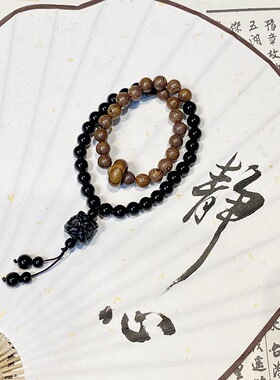 新中式情侣款醒狮木玻璃珠双圈小众国风时尚手串新款