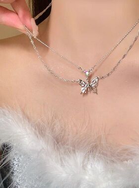 爱心双层蝴蝶项链女甜酷ins潮辣妹气质高级感个性百搭骨碟锁骨链