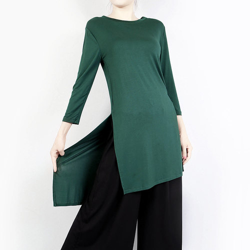 现代舞练功服女成人中长款古典舞中国舞蹈上衣开叉形体服舞蹈服装 - 图2
