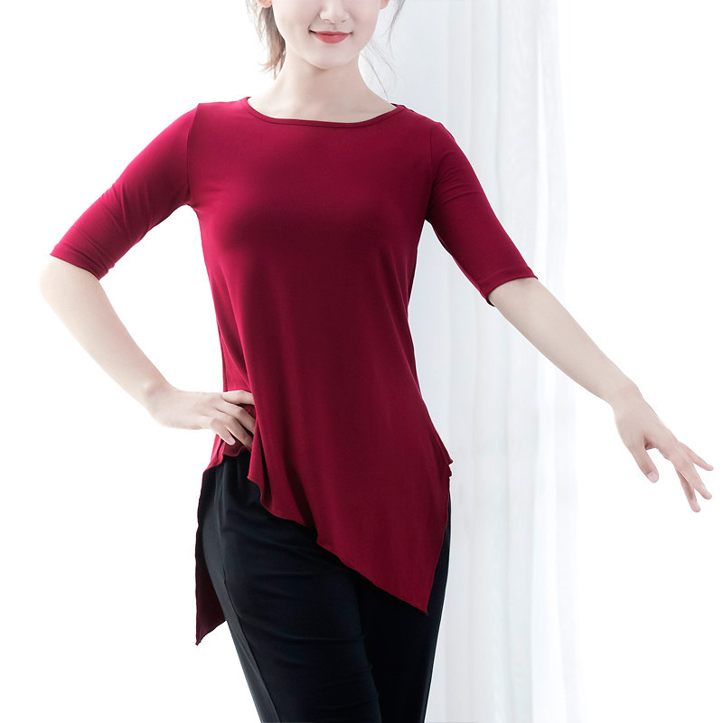 现代舞蹈服装女古典爵士形体瑜伽考级训练功莫代尔不规则修身上衣