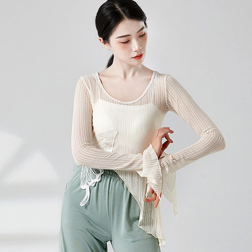 古典舞演出服新款舞蹈纱衣女蝴蝶蕾丝上衣现代中国舞形体练功服装 - 图1