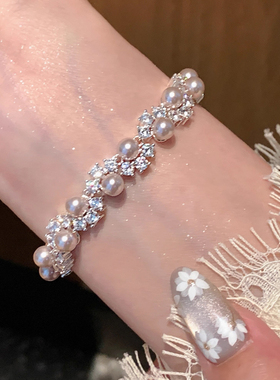 爆闪施家珍珠满钻手链女款2025年新款手串小众精致高级感编织串珠