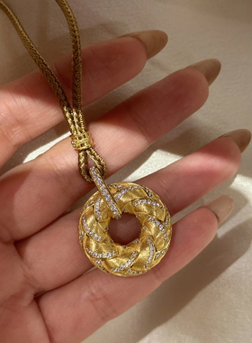沙金拉丝龙鳞纹平安扣吊坠项链女款秋冬毛衣链长款轻奢高级感饰品