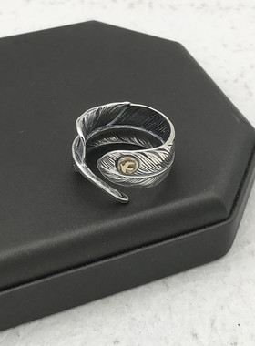 羽毛戒指男纯银复古时尚潮流饰品