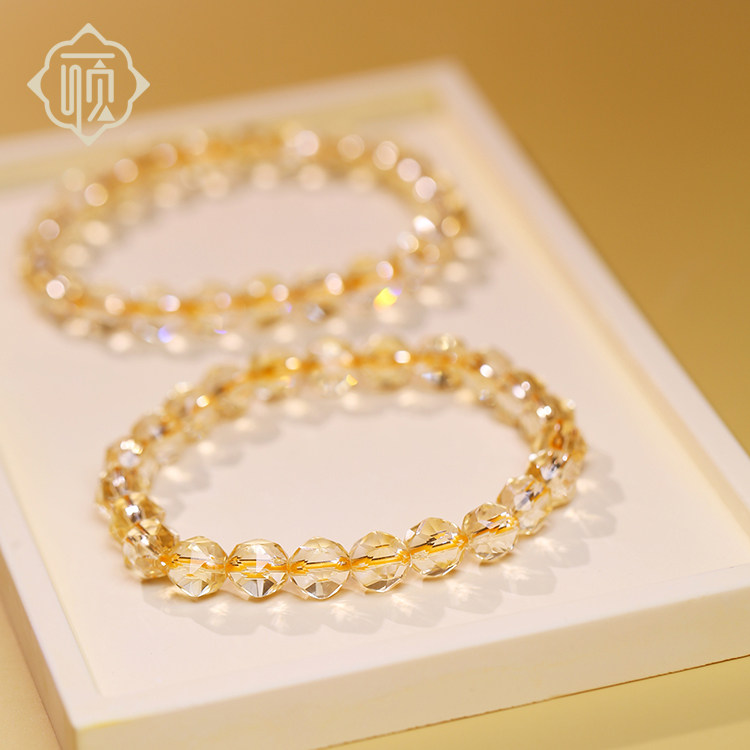 顽石灵 收藏级多巴胺水晶刻面宝石级切割黄水晶手串W1-448P,淘宝优惠券,粉丝福利购,淘宝优惠卷