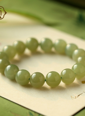 顽石灵低调的雅致文玩一级细肉晴水和田玉圆珠手串W1-61